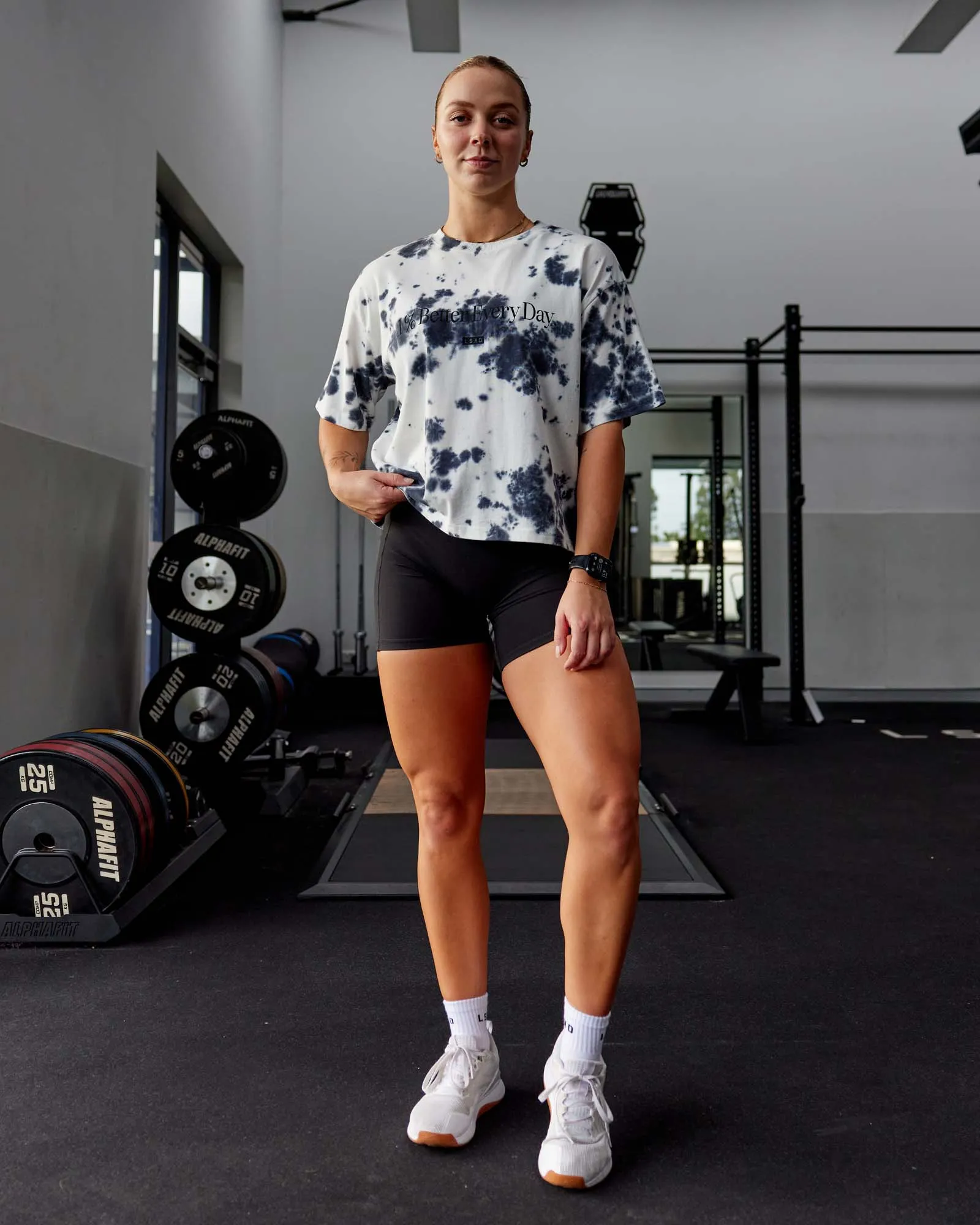 1% Better Heavyweight Cropped Tee - White-Black-Tiedye