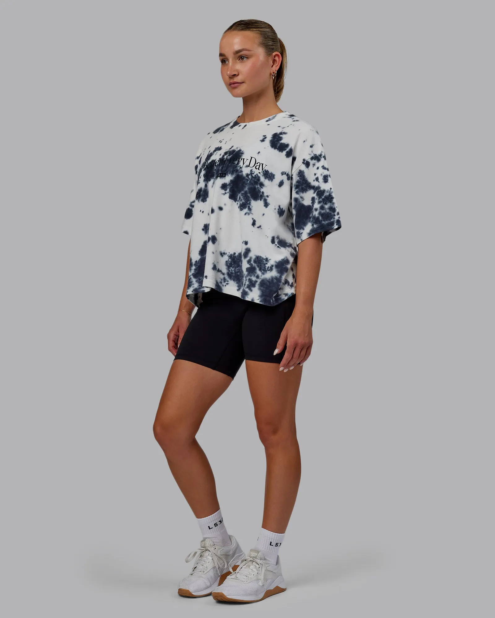 1% Better Heavyweight Cropped Tee - White-Black-Tiedye