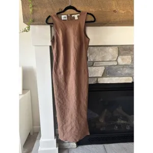 100% Pure Irish linen Dress 6 chocolate brown midi cottagecore prairie Minimal