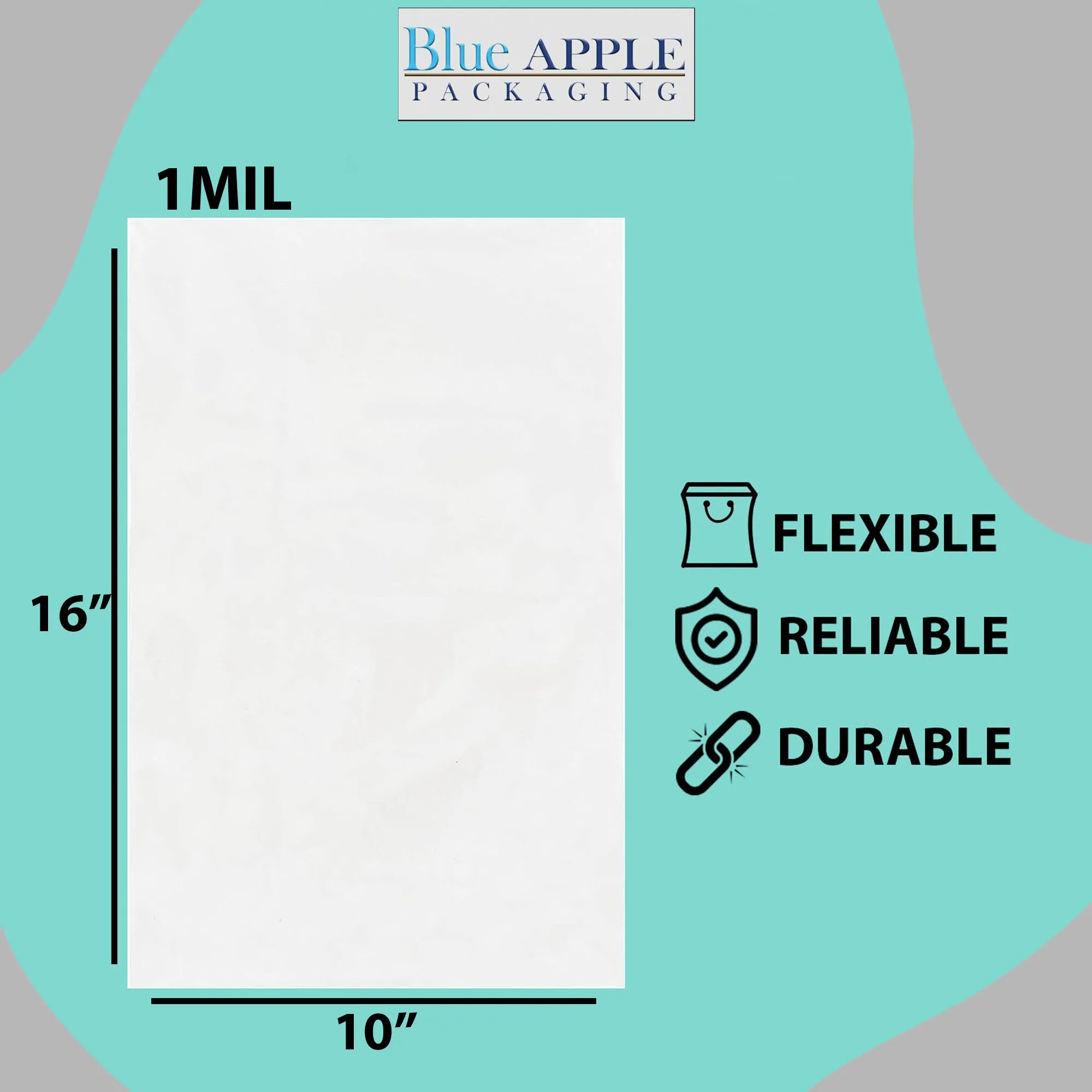 10X16 inches Clear Flat Poly Bags 1Mil Open Top (LDPE)