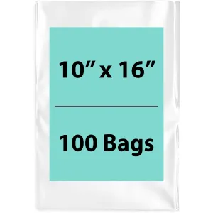 10X16 inches Clear Flat Poly Bags 1Mil Open Top (LDPE)
