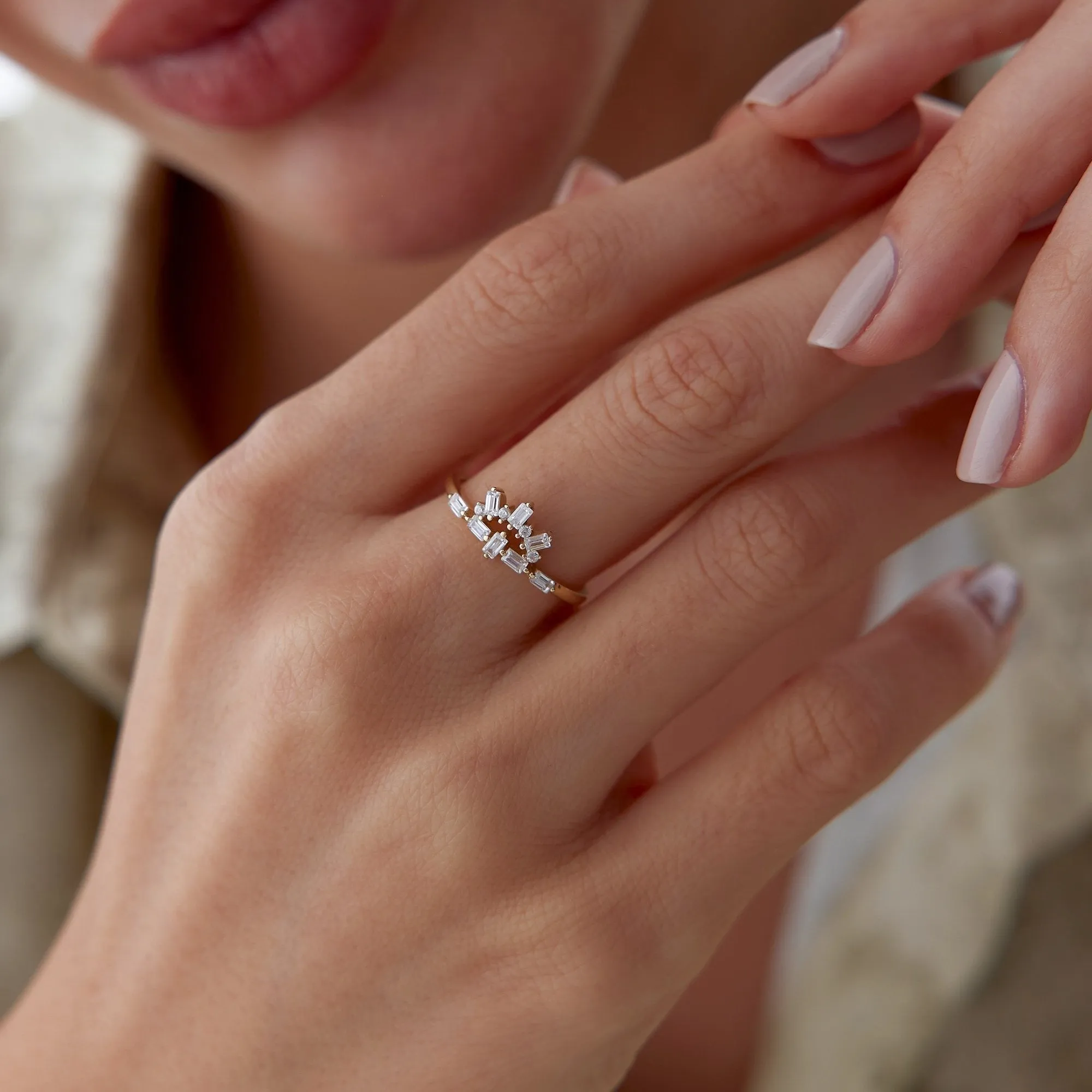 14k Gold Baguette Eyelash Ring