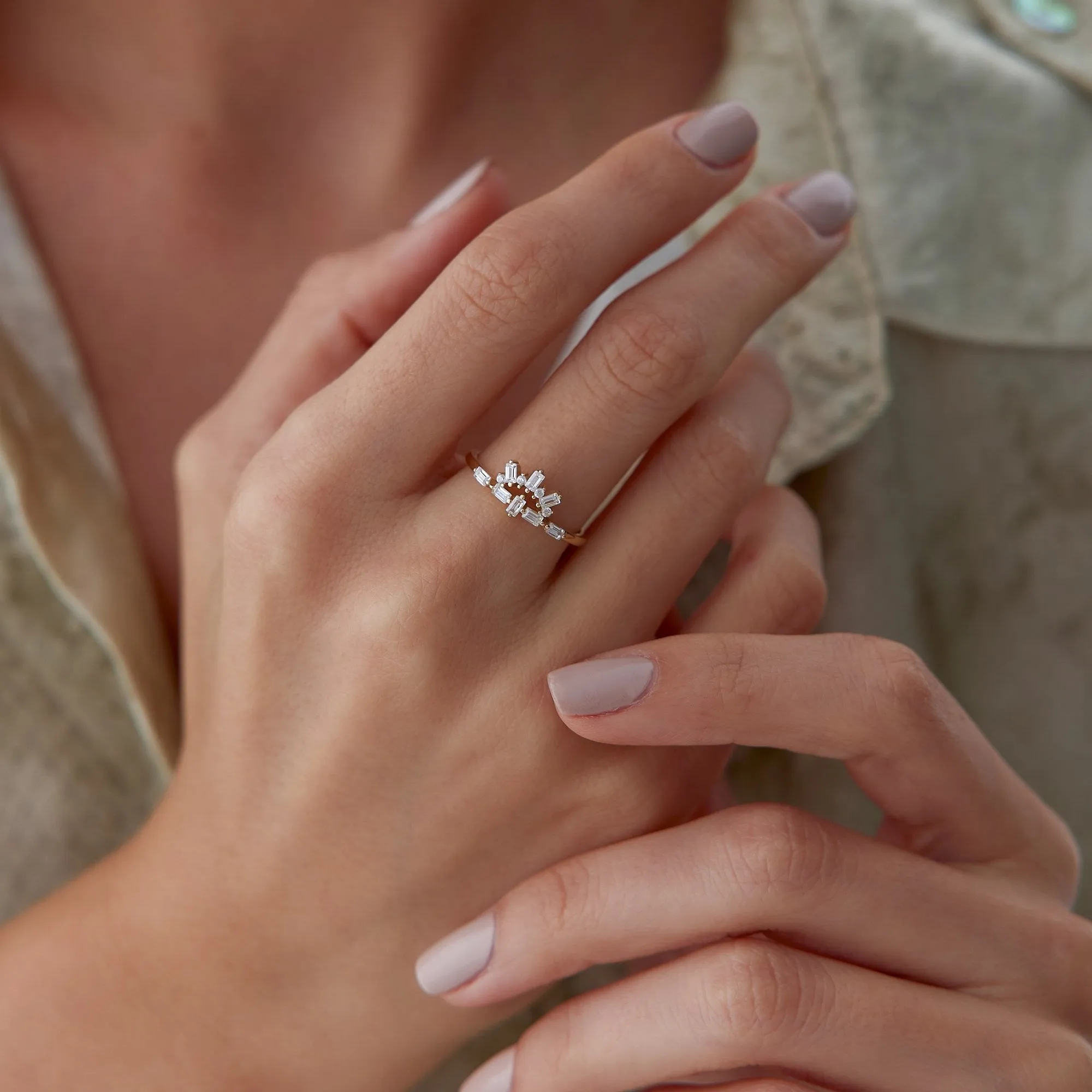 14k Gold Baguette Eyelash Ring