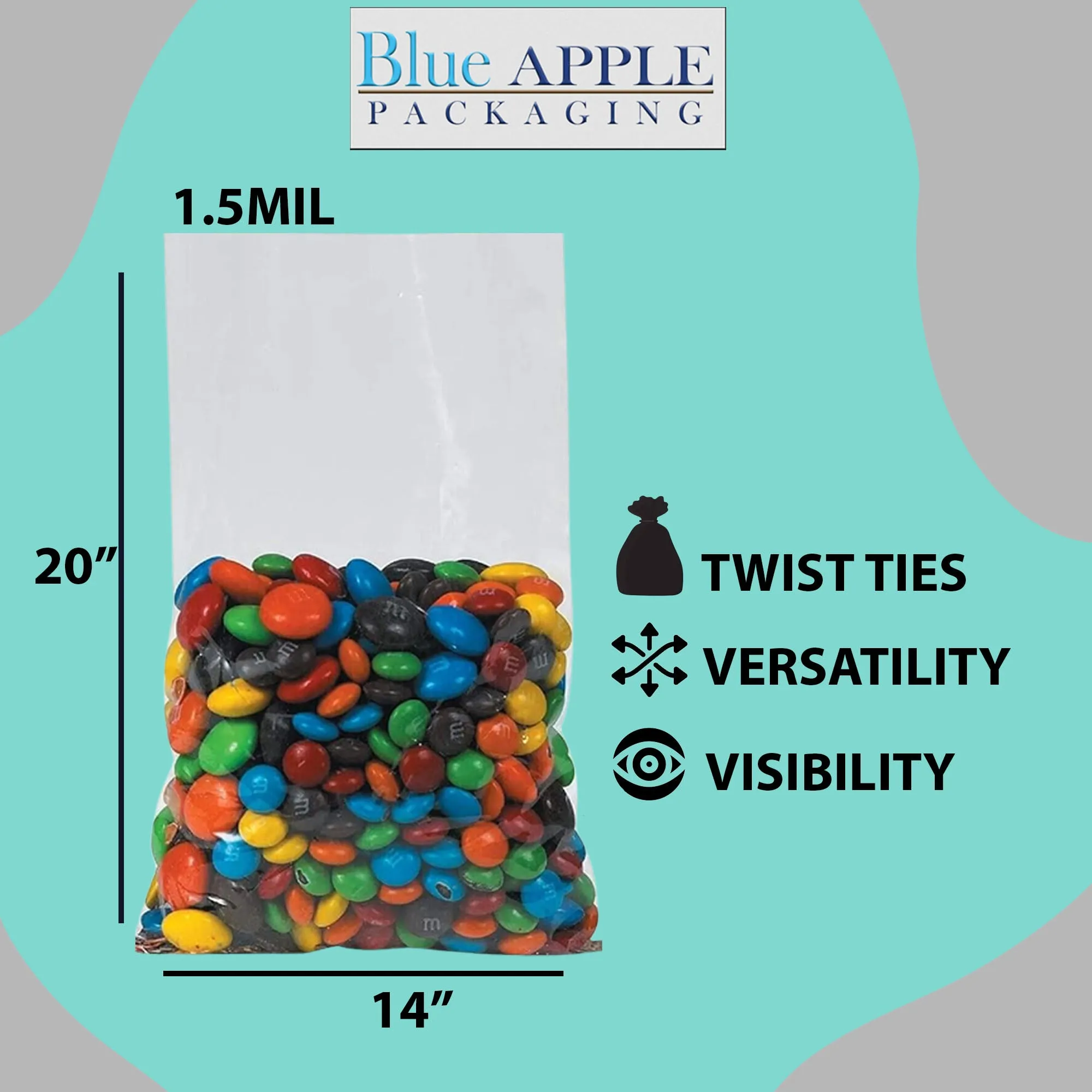 14X20 inches Polypropylene Bags 1.5 Mil Clear Flat