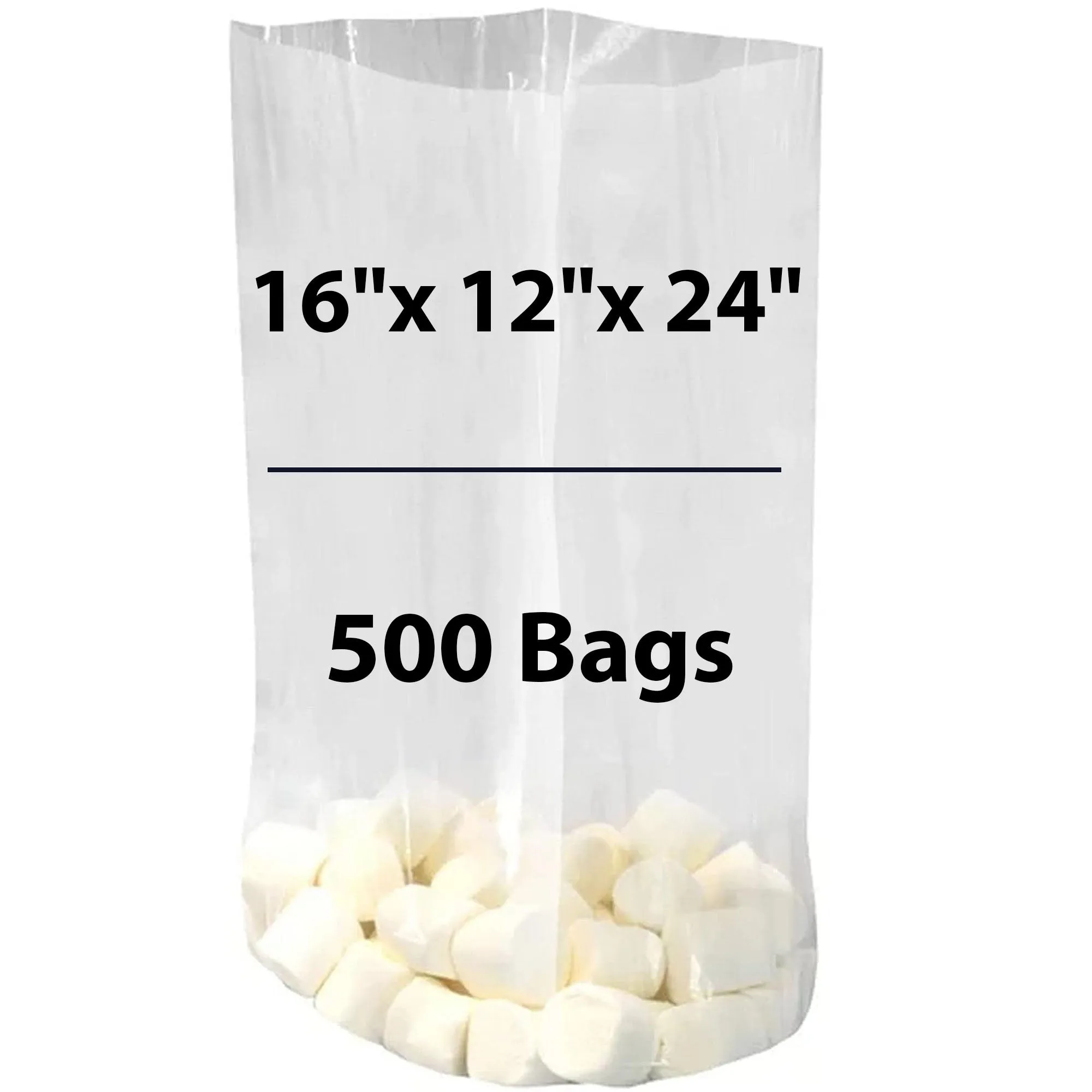 16X12X24 inches Gusseted Poly Bags Clear 1.5 Mil Low Density LDPE
