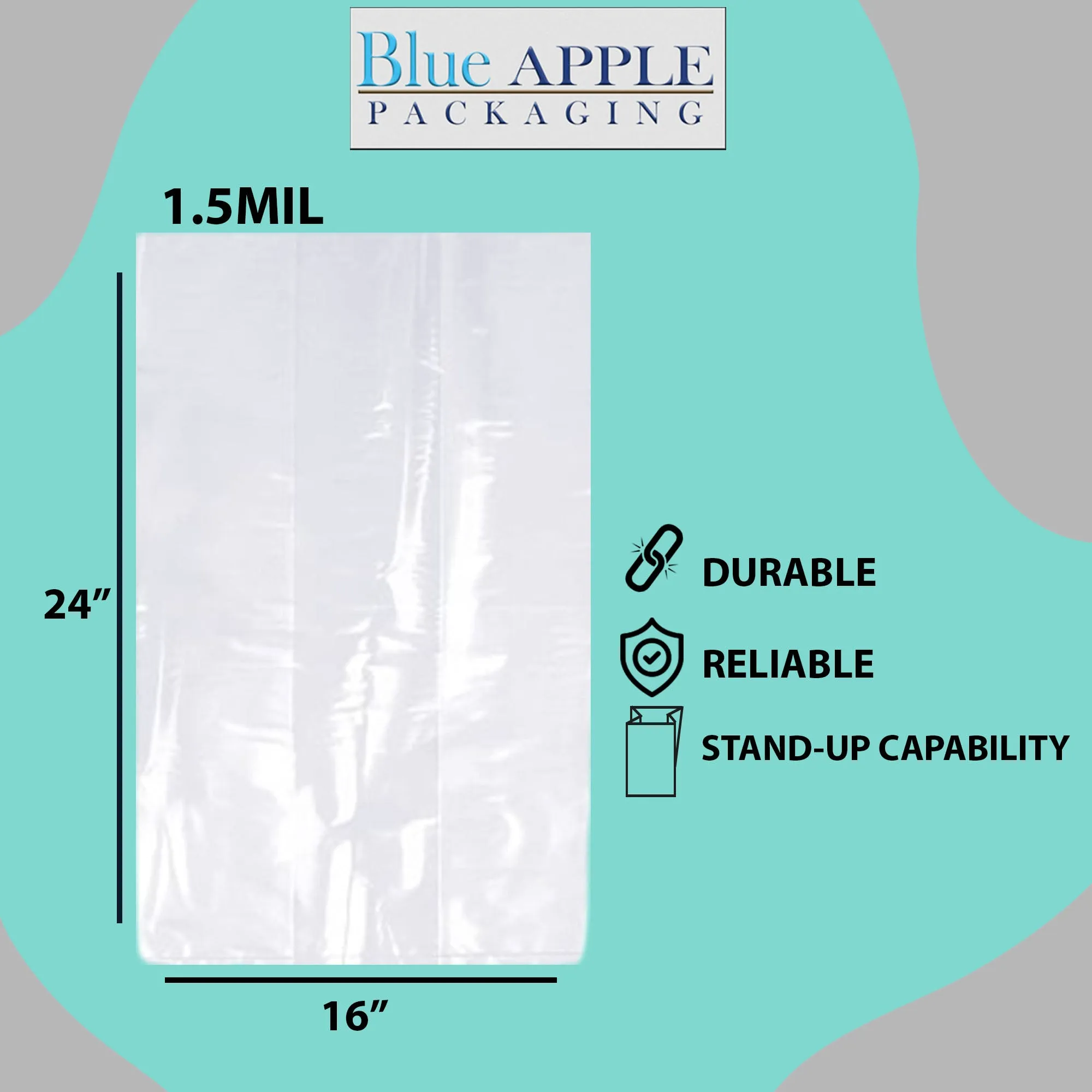 16X12X24 inches Gusseted Poly Bags Clear 1.5 Mil Low Density LDPE