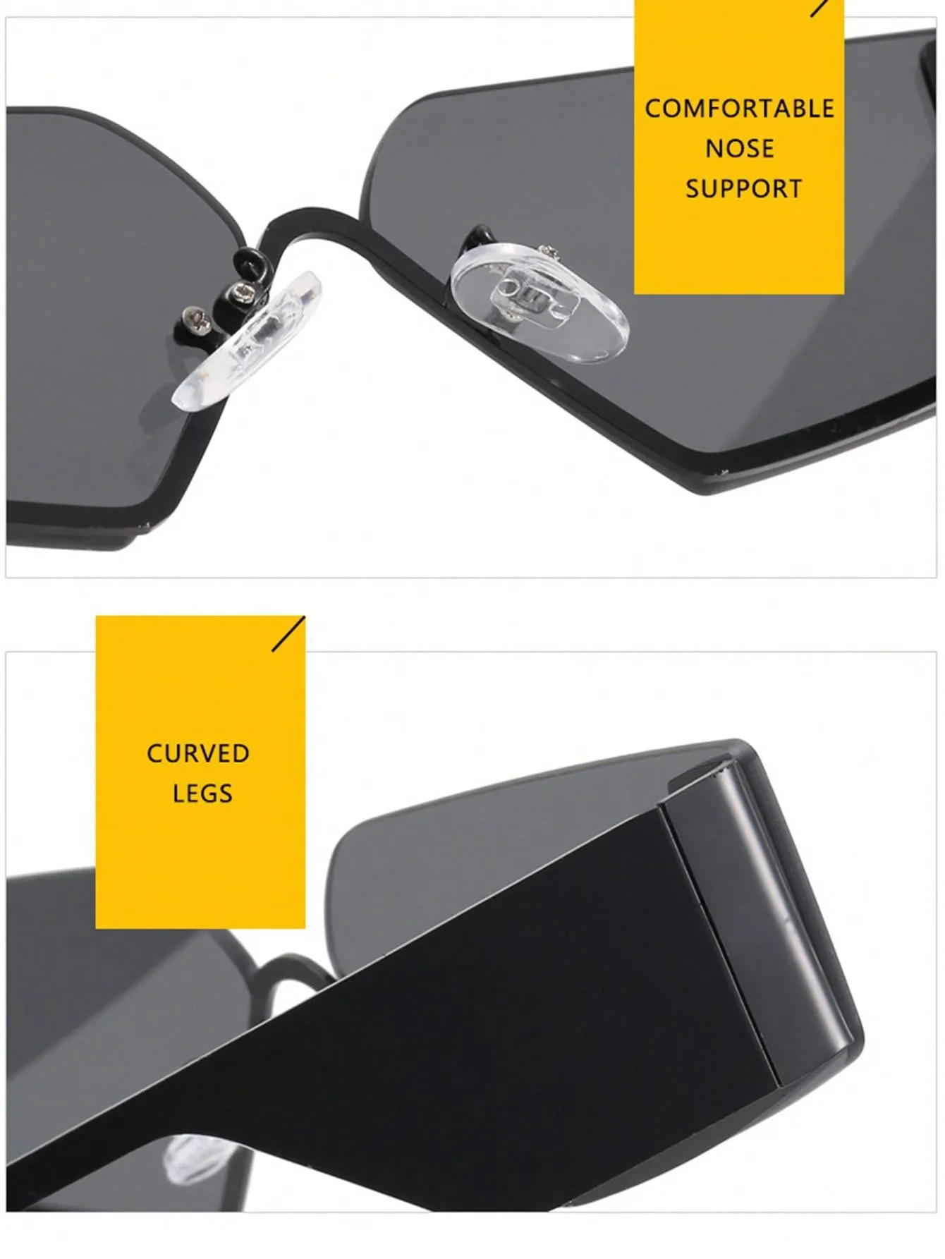 1pc Rimless Sunglasses - Black