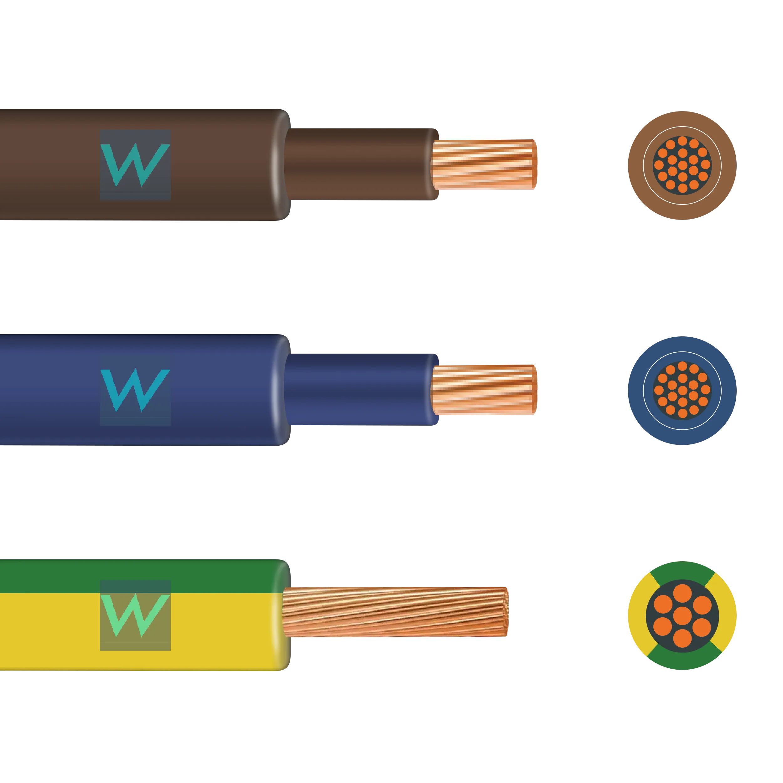 2m Flexi Meter Tails Pack 19-Strand 25mm Brown/Brown & Blue/Blue 6181YF & 16mm Green/Yellow 6491X - 2m