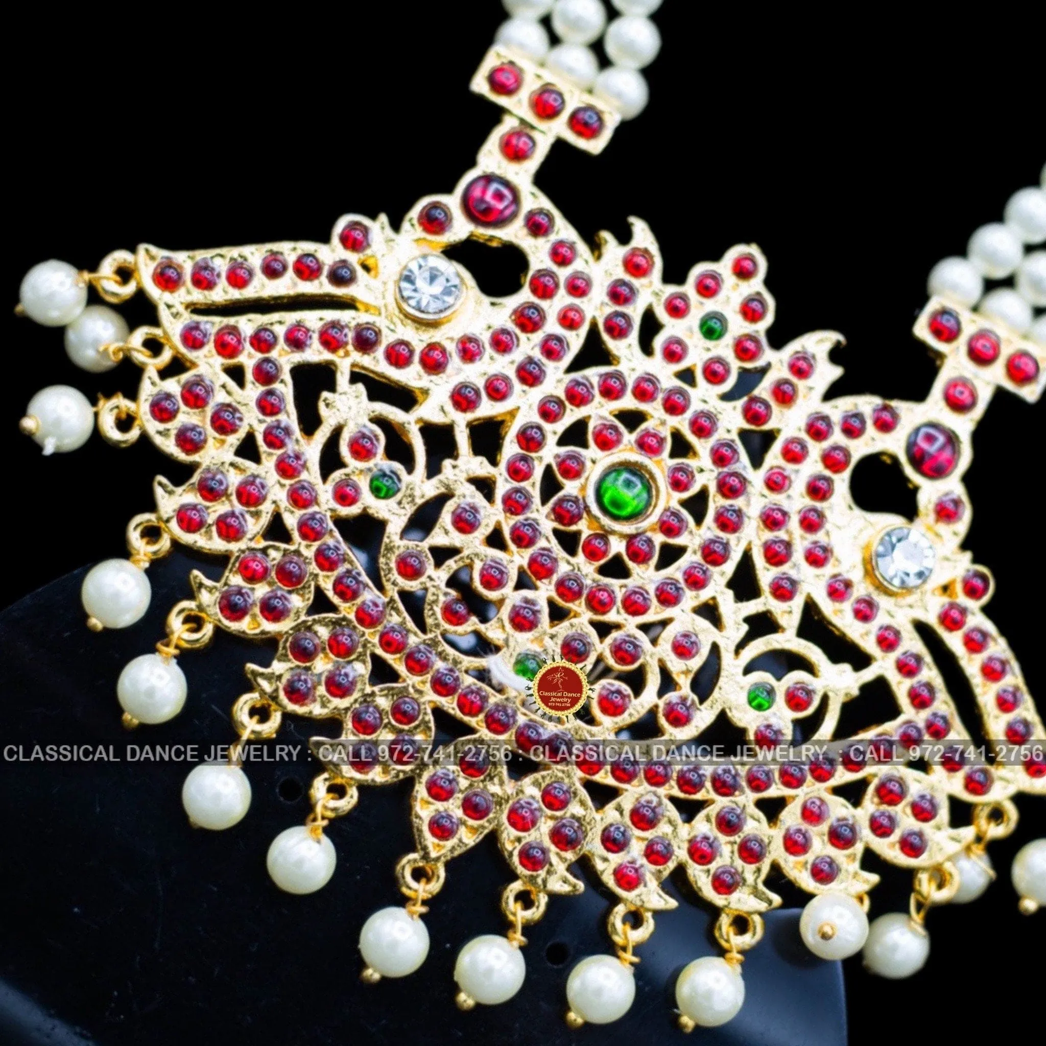 3 lines Long Pearl Haram Indian Jewelry | Open Peacock Style | Bharatnatyam Kuchipudi Parties Engagement Weddings | Classical Dance Jewelry
