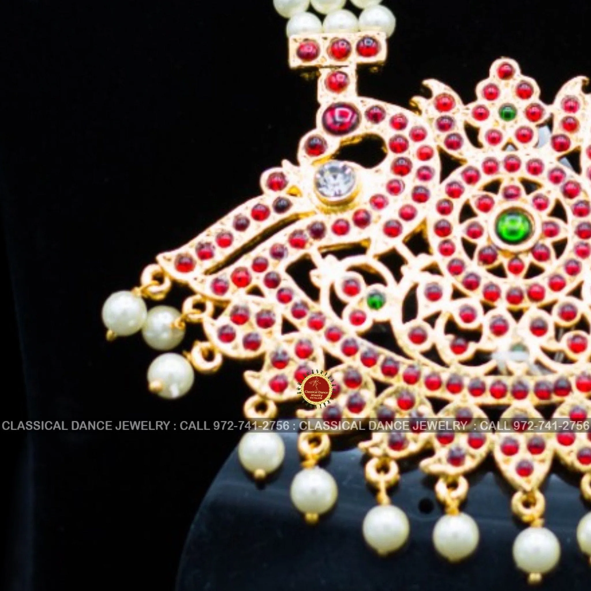 3 lines Long Pearl Haram Indian Jewelry | Open Peacock Style | Bharatnatyam Kuchipudi Parties Engagement Weddings | Classical Dance Jewelry