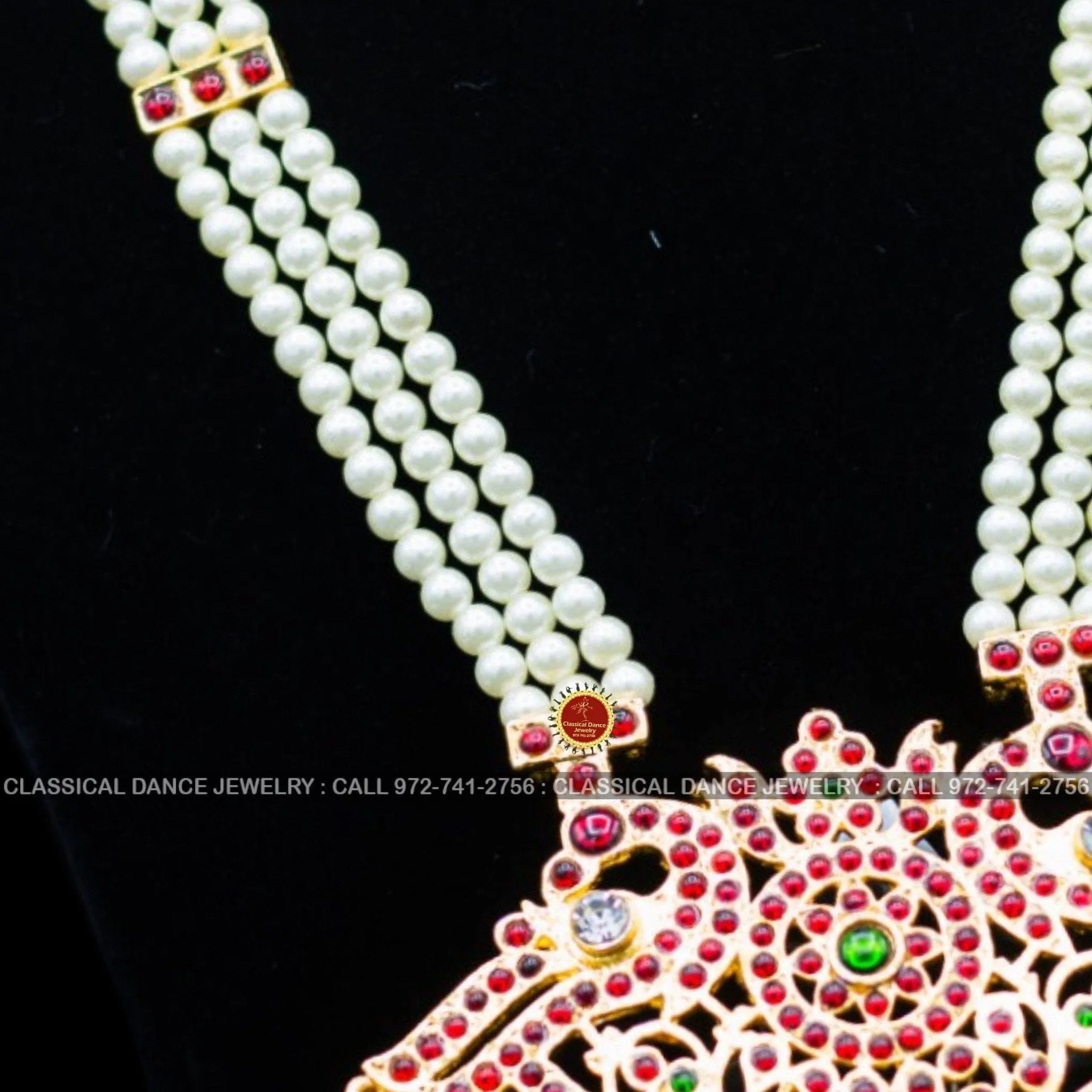 3 lines Long Pearl Haram Indian Jewelry | Open Peacock Style | Bharatnatyam Kuchipudi Parties Engagement Weddings | Classical Dance Jewelry
