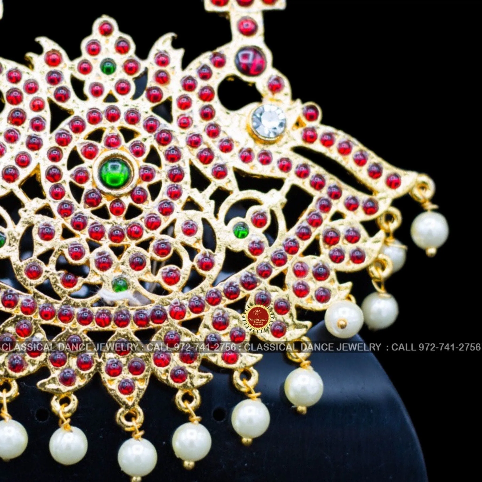 3 lines Long Pearl Haram Indian Jewelry | Open Peacock Style | Bharatnatyam Kuchipudi Parties Engagement Weddings | Classical Dance Jewelry