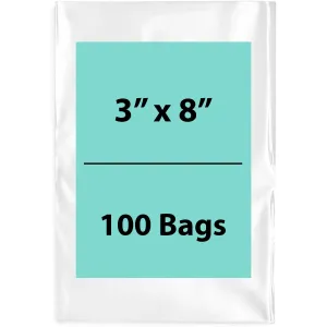 3X8 inches Clear Flat Poly Bags 2Mil Open Top (LDPE)