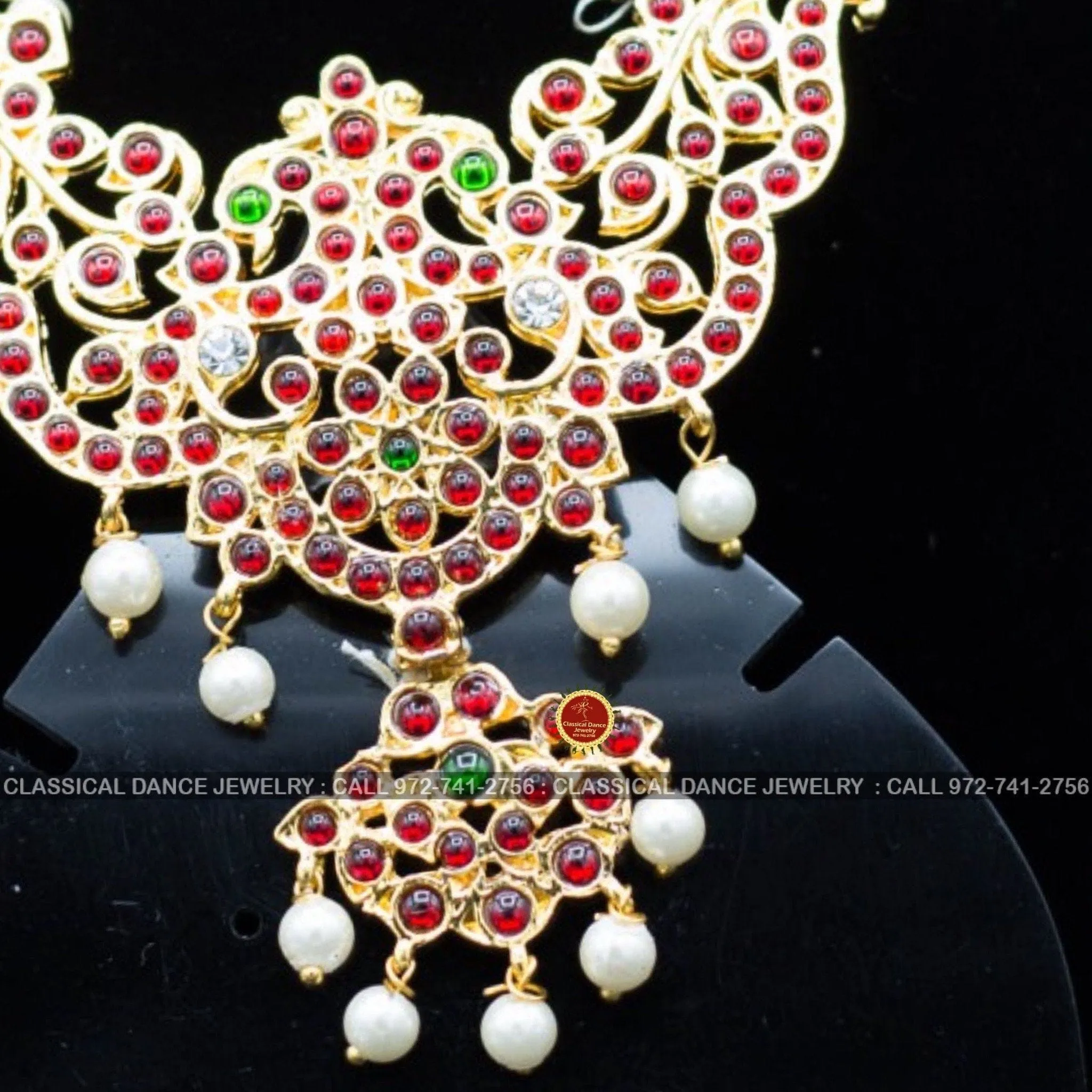 4 lines Long Pearl Haram Indian Jewelry | Open Peacock Style | Bharatnatyam Kuchipudi Parties Engagement Weddings | Classical Dance Jewelry