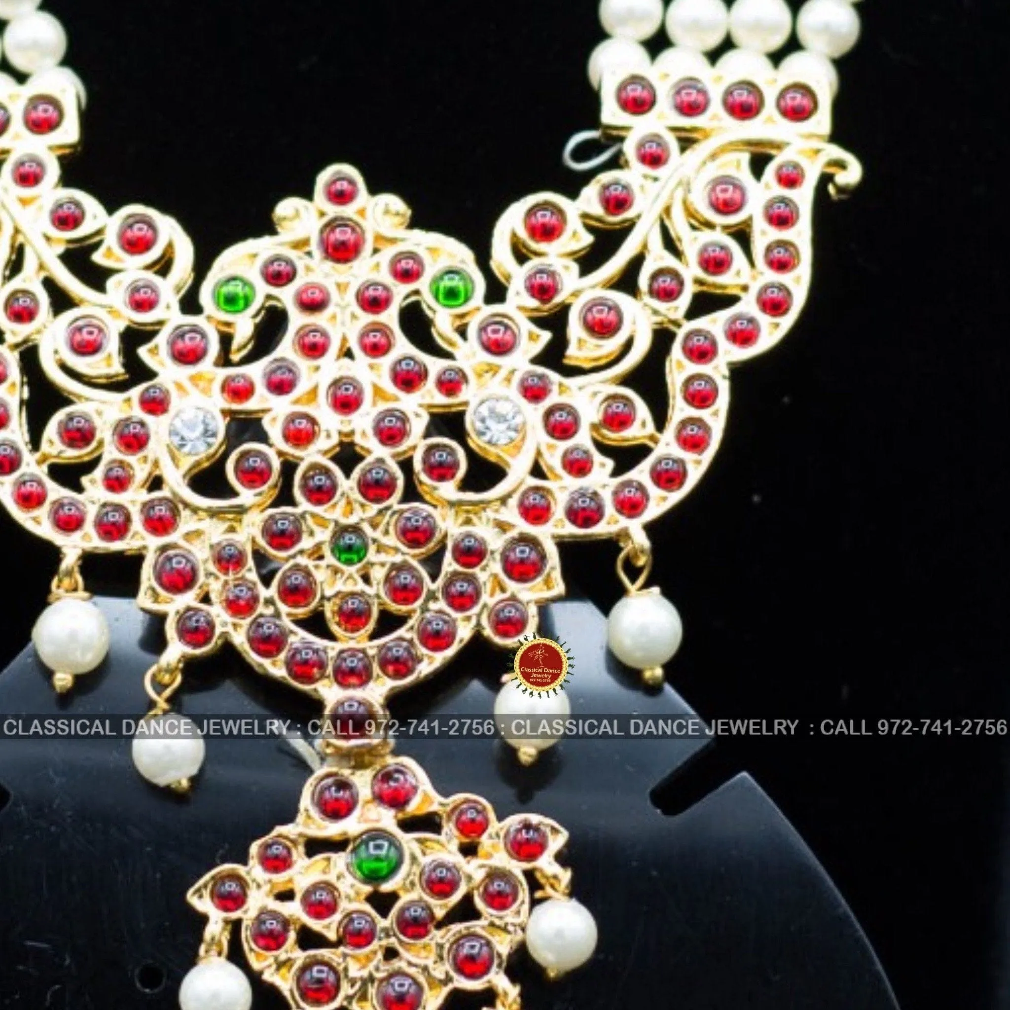 4 lines Long Pearl Haram Indian Jewelry | Open Peacock Style | Bharatnatyam Kuchipudi Parties Engagement Weddings | Classical Dance Jewelry