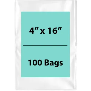 4X16 inches Clear Flat Poly Bags 2Mil Open Top (LDPE)