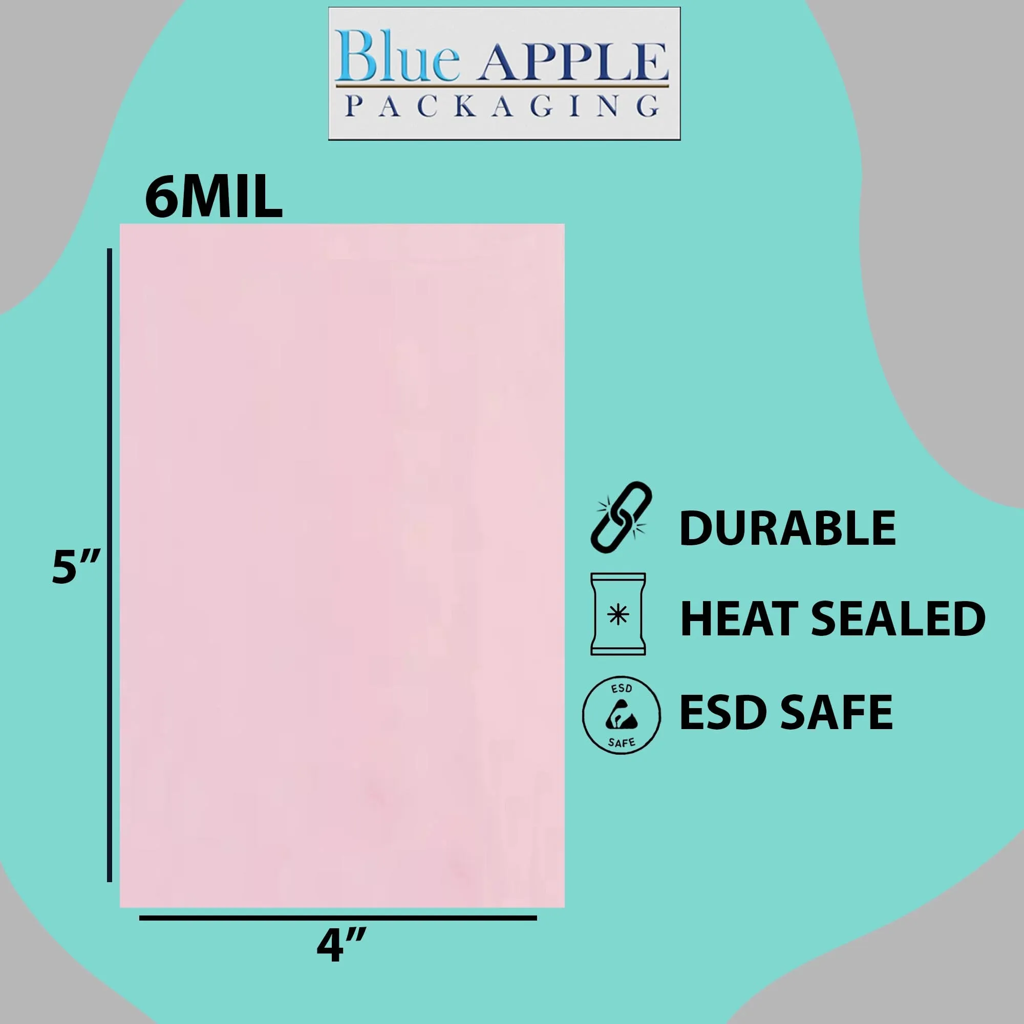 4X5 inches Pink Anti Static Bags 6 Mil Flat