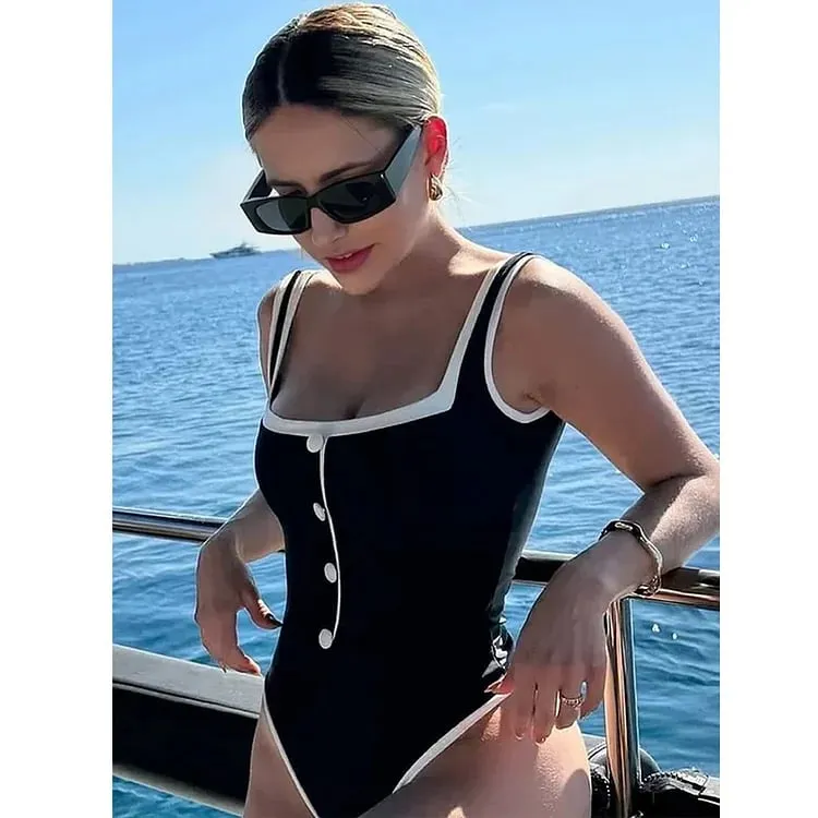 84Volt  Color Blocking Skrit Two Piece Swimsuit Set - As shown / S