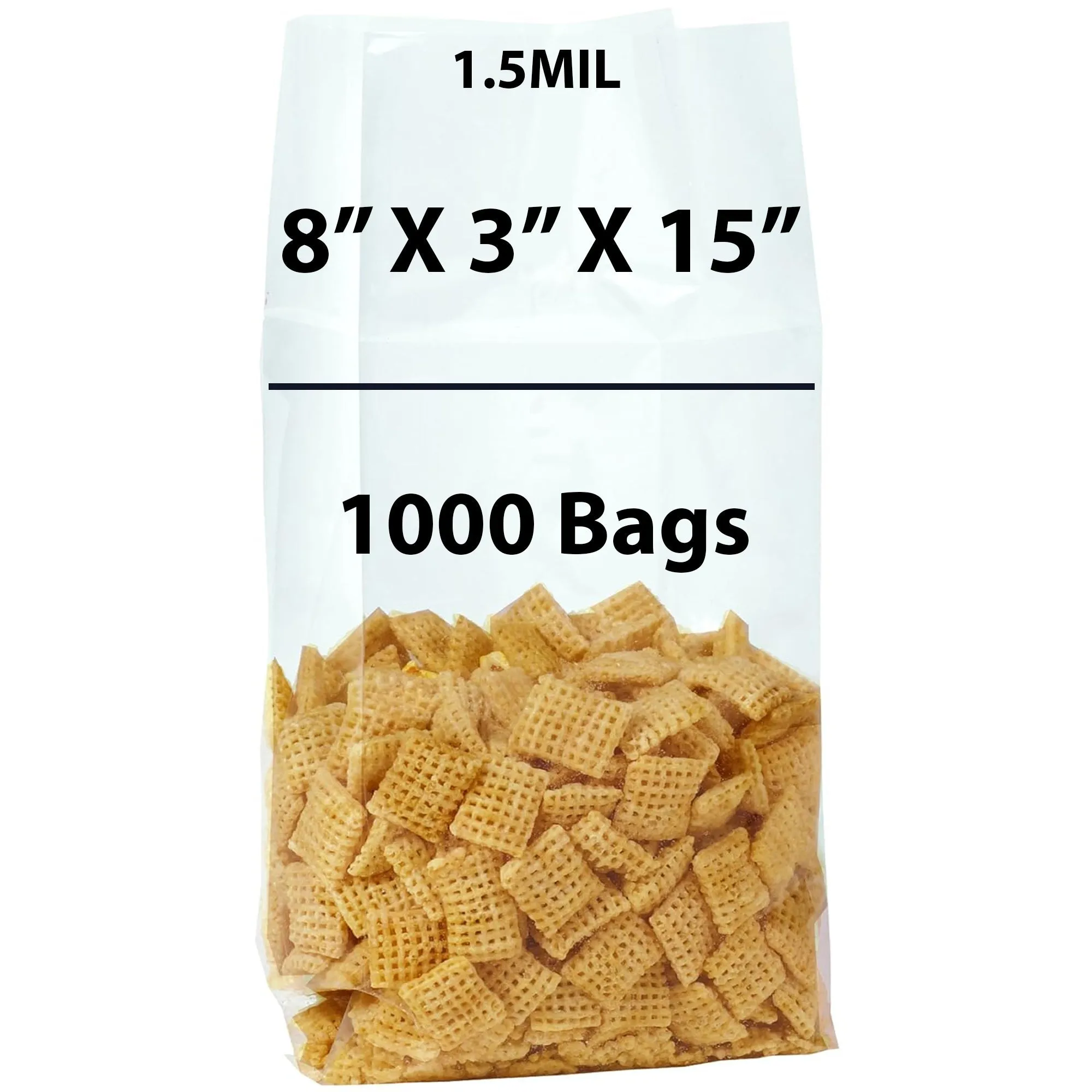 8X3X15 Inches Gusseted Polypropylene Bags 1.5 Mil Side Gusset