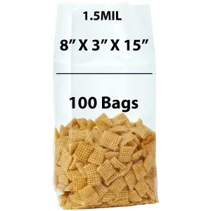8X3X15 Inches Gusseted Polypropylene Bags 1.5 Mil Side Gusset