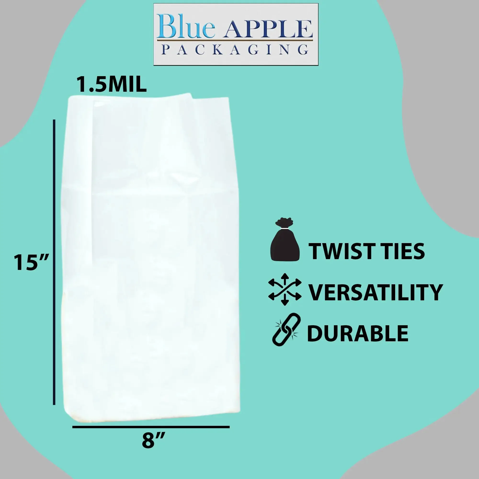 8X3X15 Inches Gusseted Polypropylene Bags 1.5 Mil Side Gusset