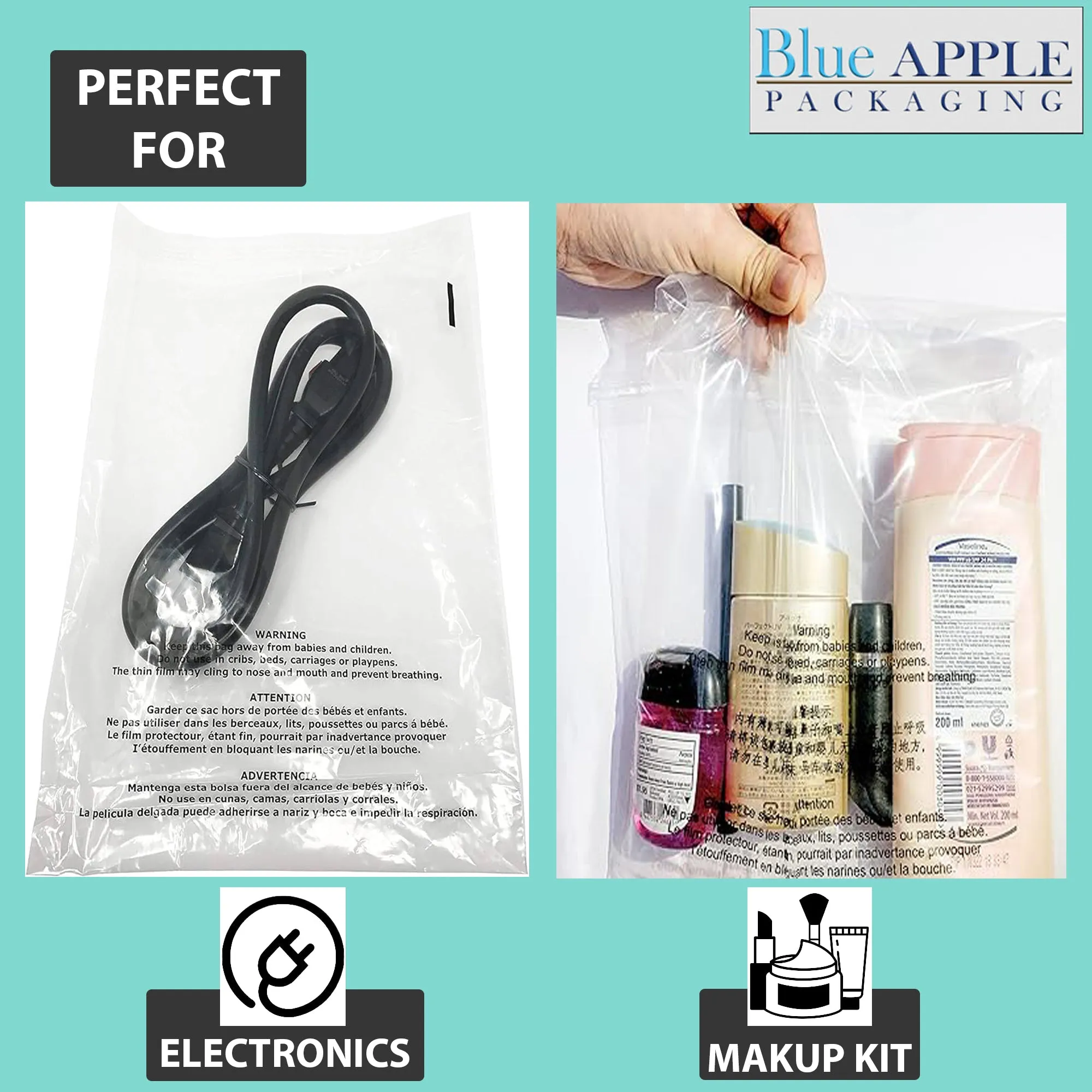 9X12 Inches Poly Bags With Suffocation Warning  1.5 Mil Lip and Tape