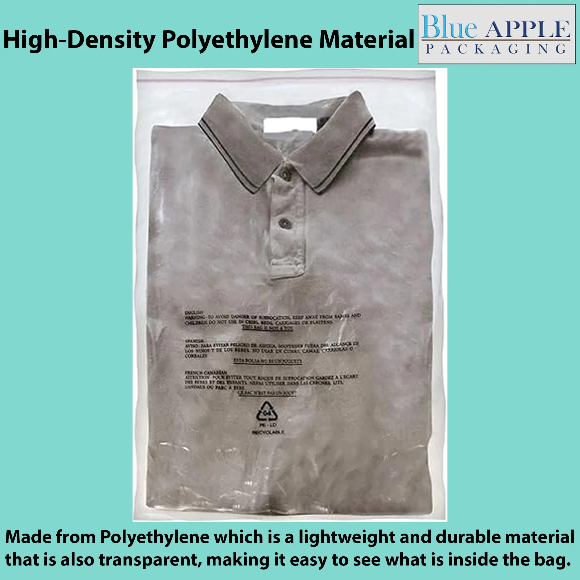 9X12 Inches Poly Bags With Suffocation Warning  1.5 Mil Lip and Tape