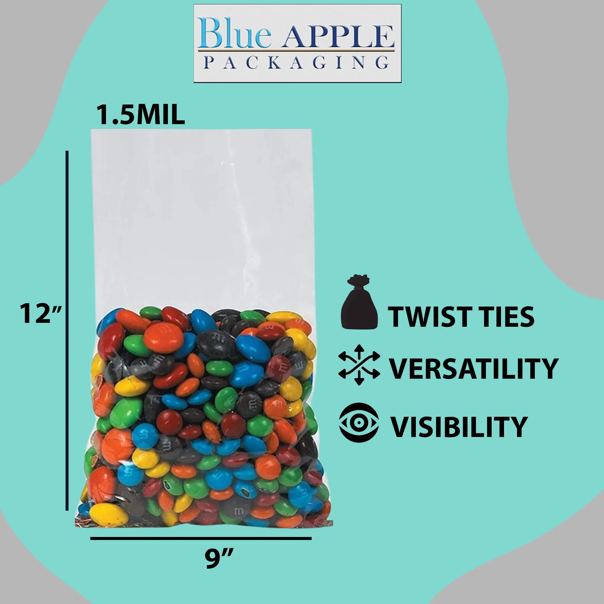9X12 inches Polypropylene Bags 1.5 Mil Clear Flat
