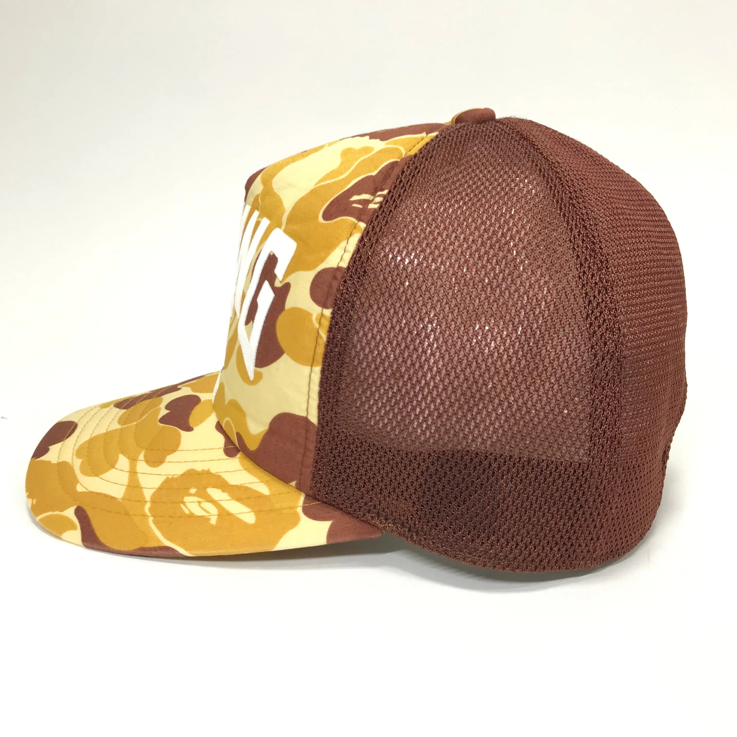 A Bathing Ape Bape Orange ABC Camo NYC Logo Mesh Trucker Cap