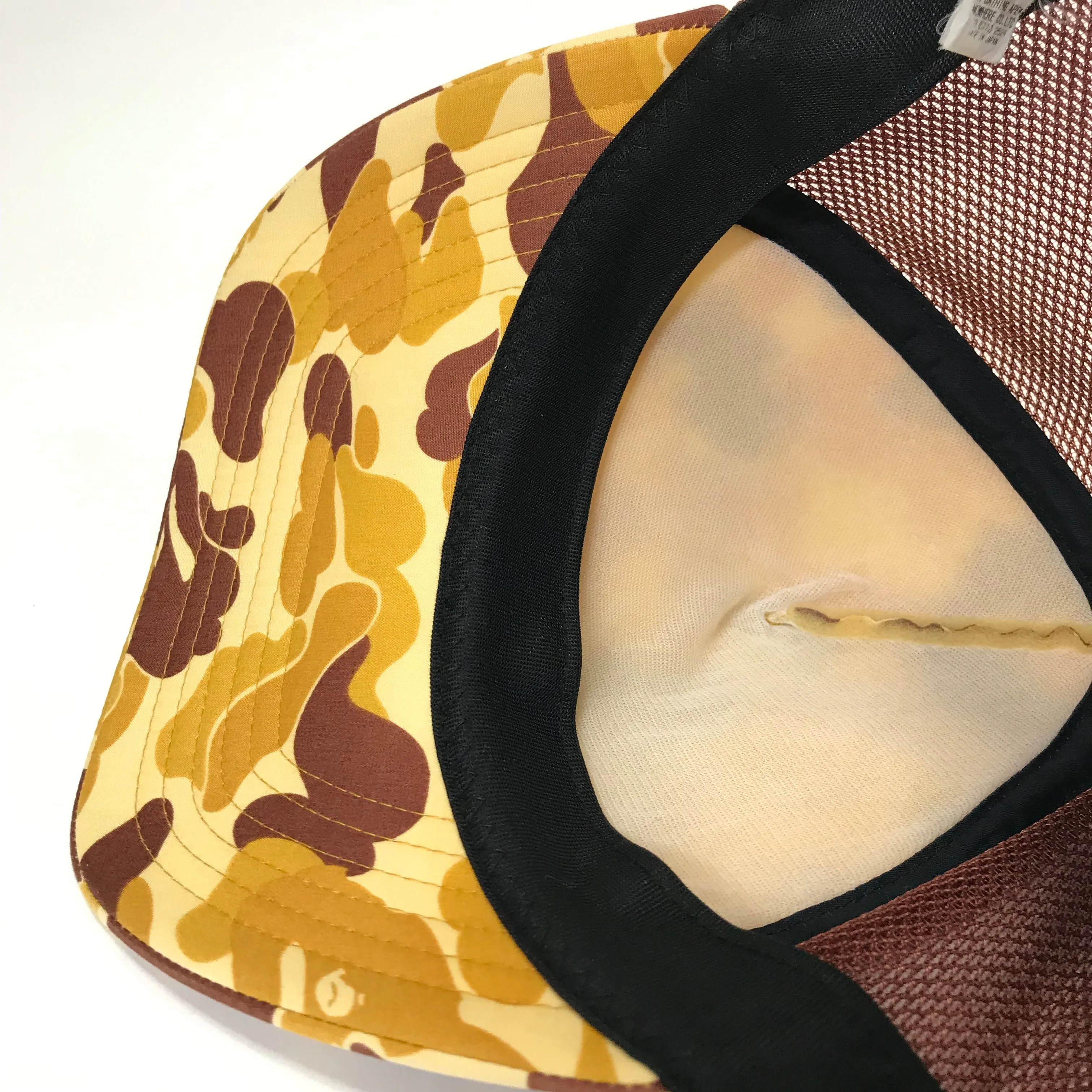 A Bathing Ape Bape Orange ABC Camo NYC Logo Mesh Trucker Cap