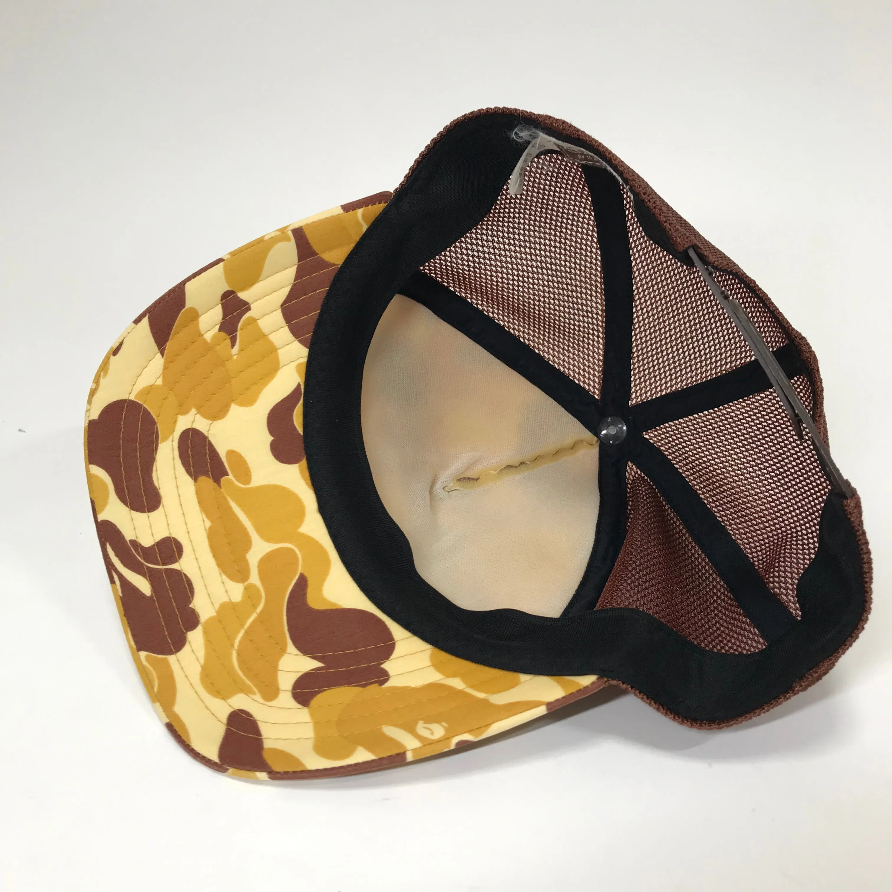 A Bathing Ape Bape Orange ABC Camo NYC Logo Mesh Trucker Cap