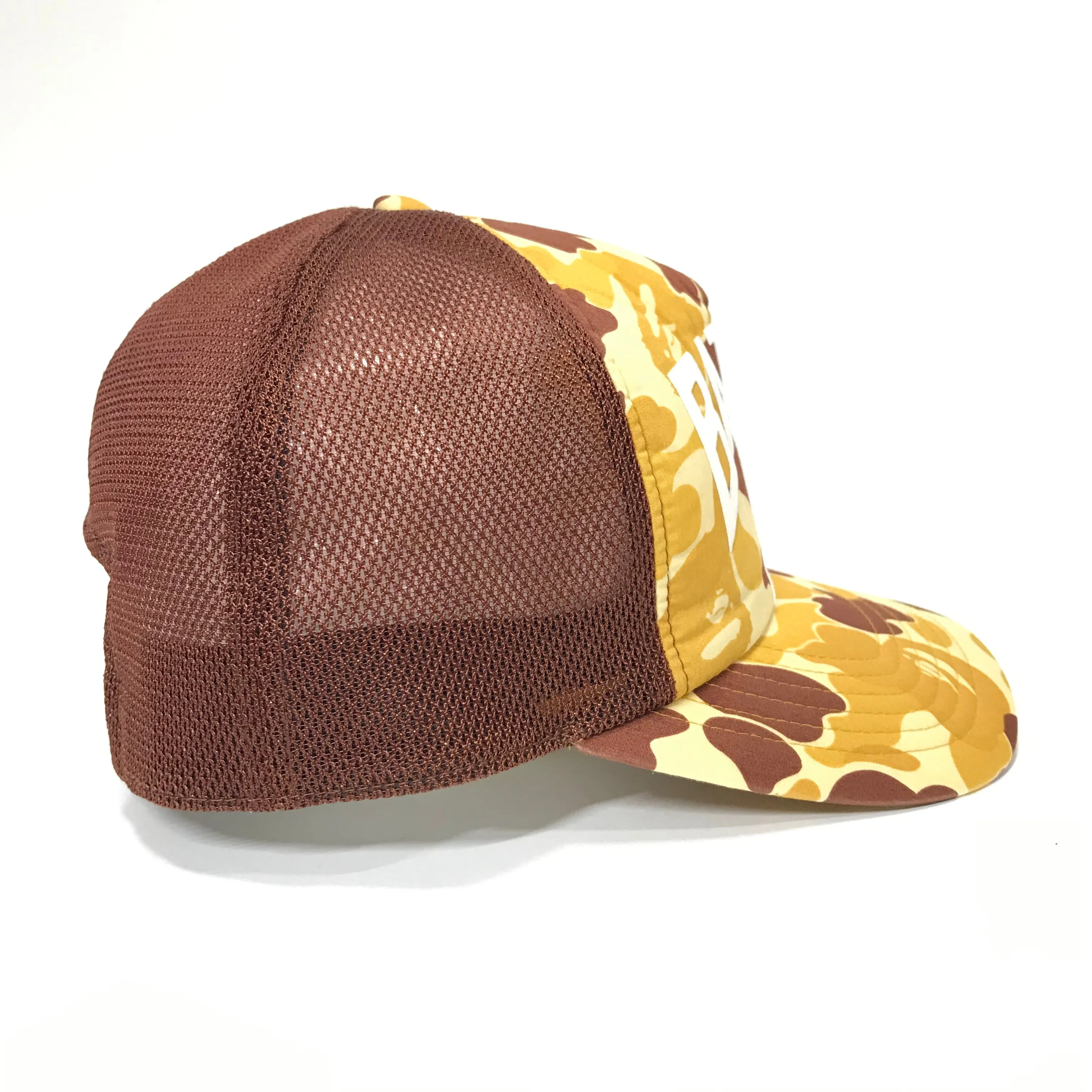 A Bathing Ape Bape Orange ABC Camo NYC Logo Mesh Trucker Cap