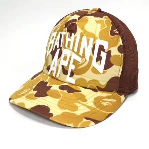 A Bathing Ape Bape Orange ABC Camo NYC Logo Mesh Trucker Cap