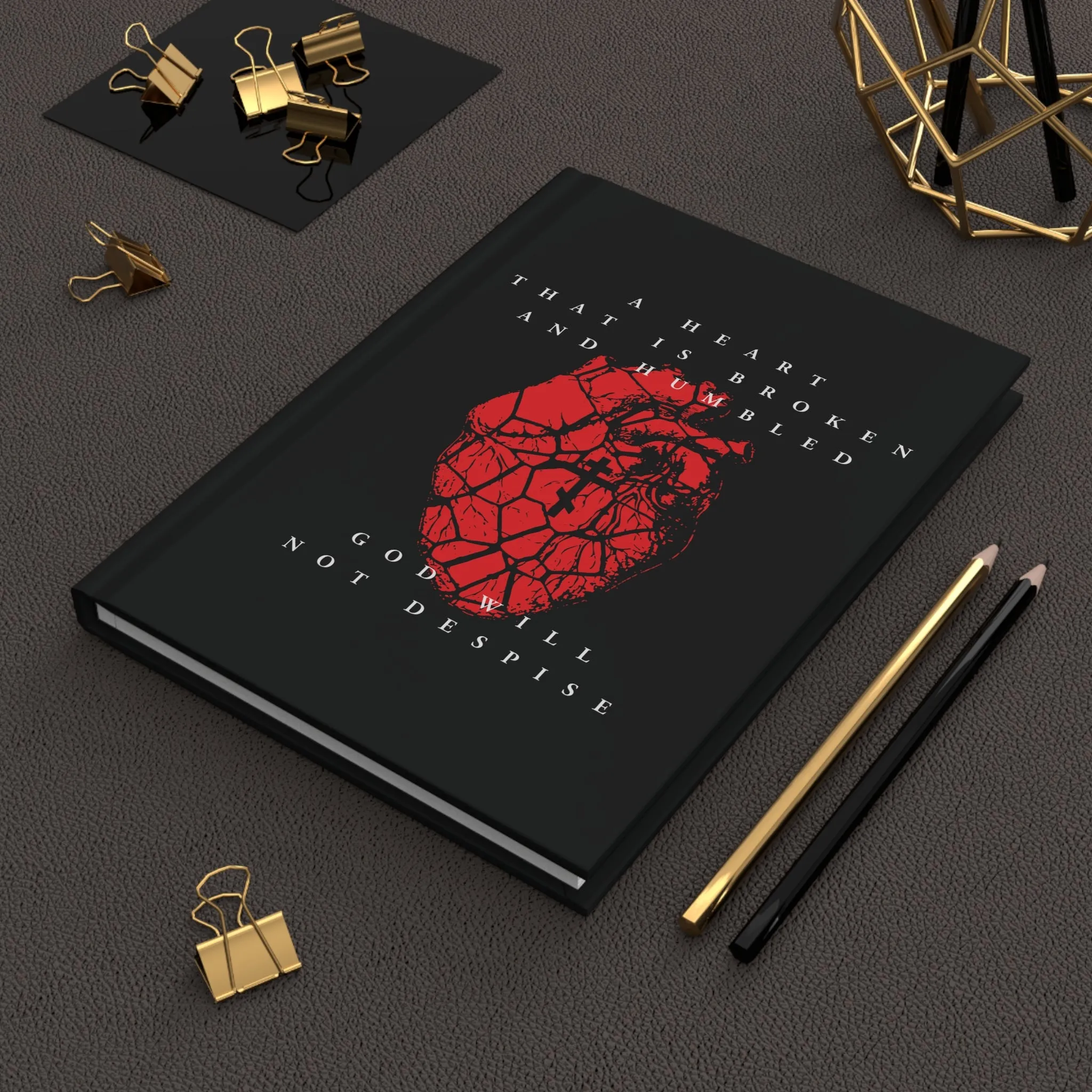 A Heart That is Broken and Humbled God Will Not Despise (Psalm 50/51) | Three-Bar Cross on Red Fractured Heart | Orthodox Christian Accessory | Hardcover Journal