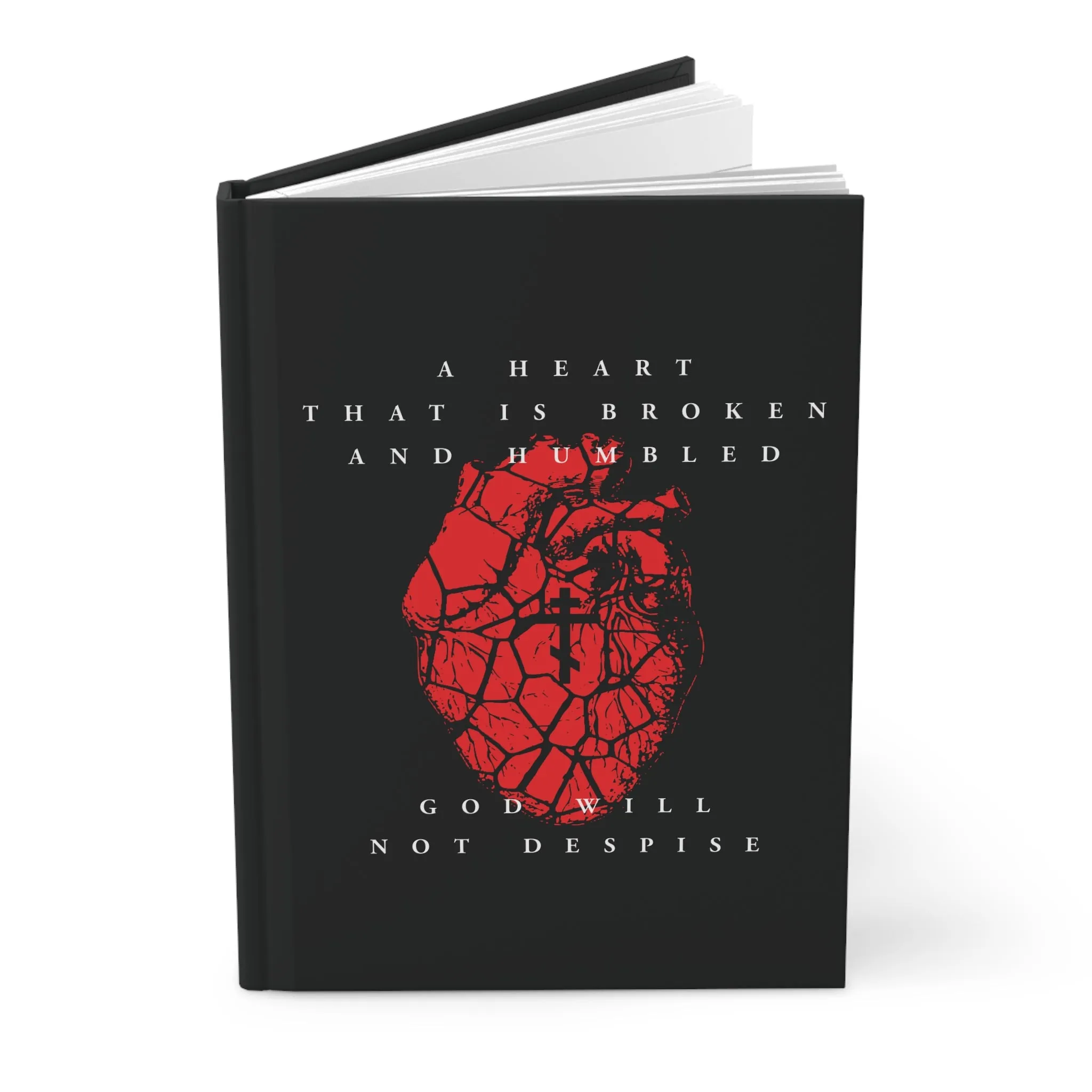 A Heart That is Broken and Humbled God Will Not Despise (Psalm 50/51) | Three-Bar Cross on Red Fractured Heart | Orthodox Christian Accessory | Hardcover Journal