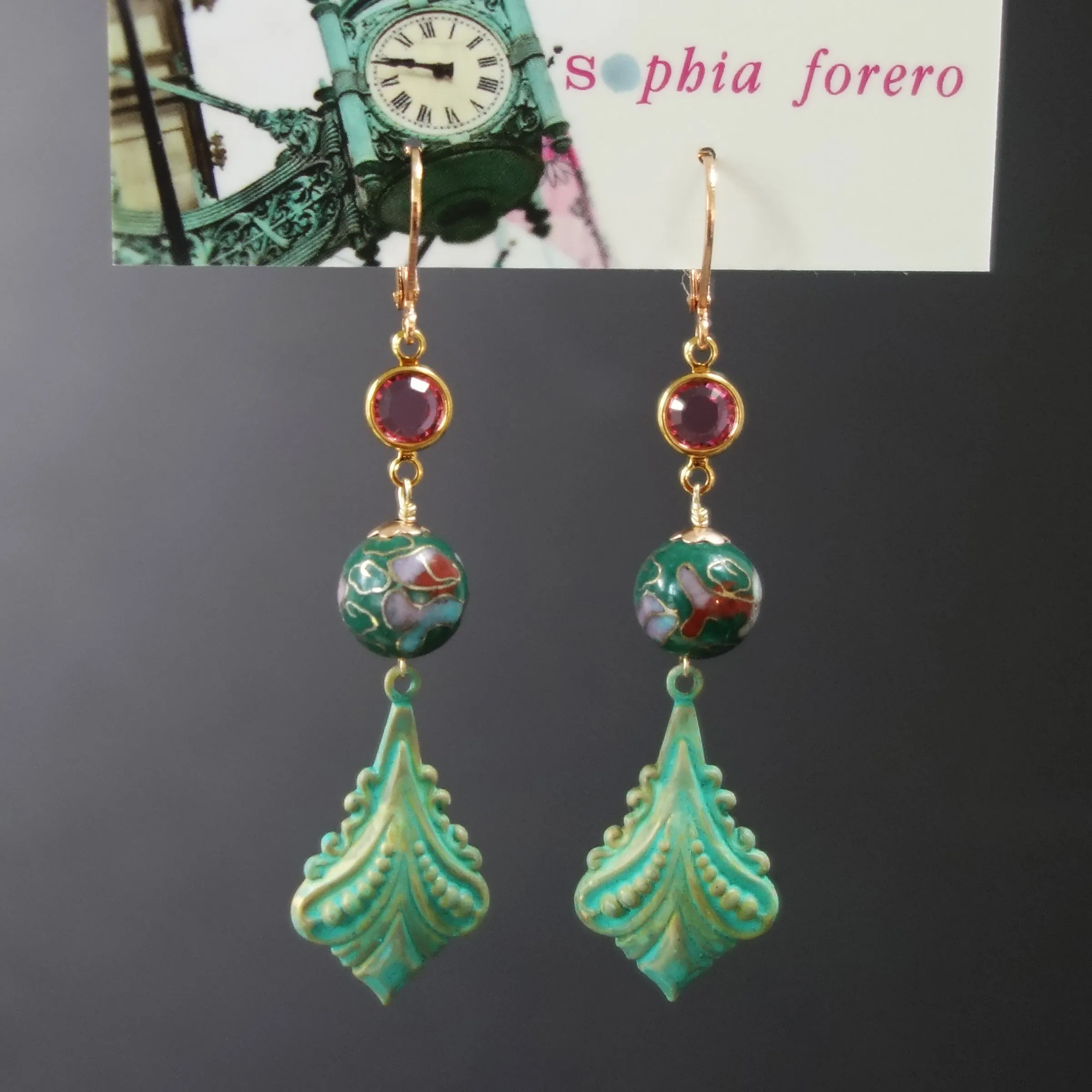 A Time for Flowers: patina   cloisonée earring