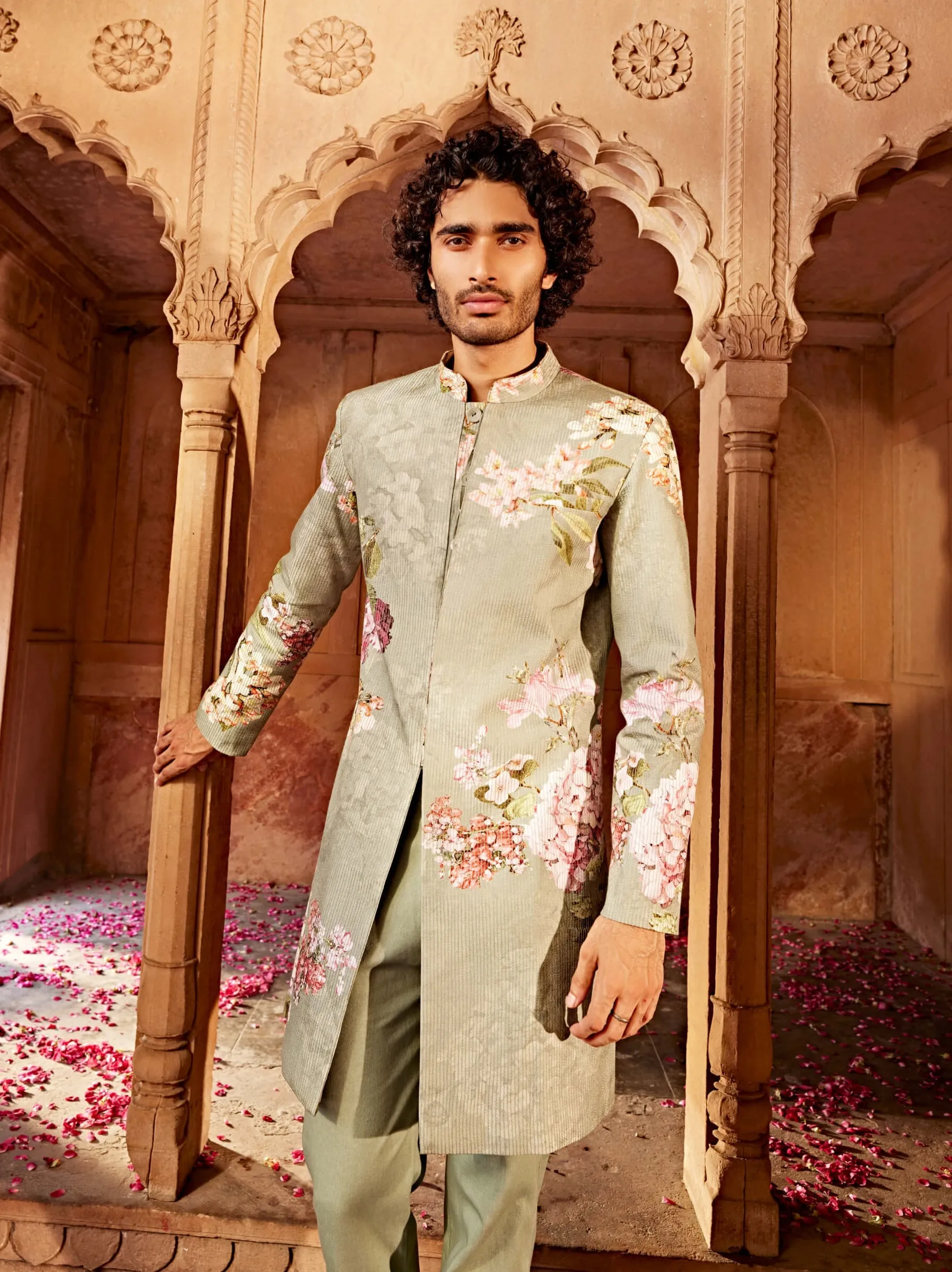 Aadar mint green sherwani and pants