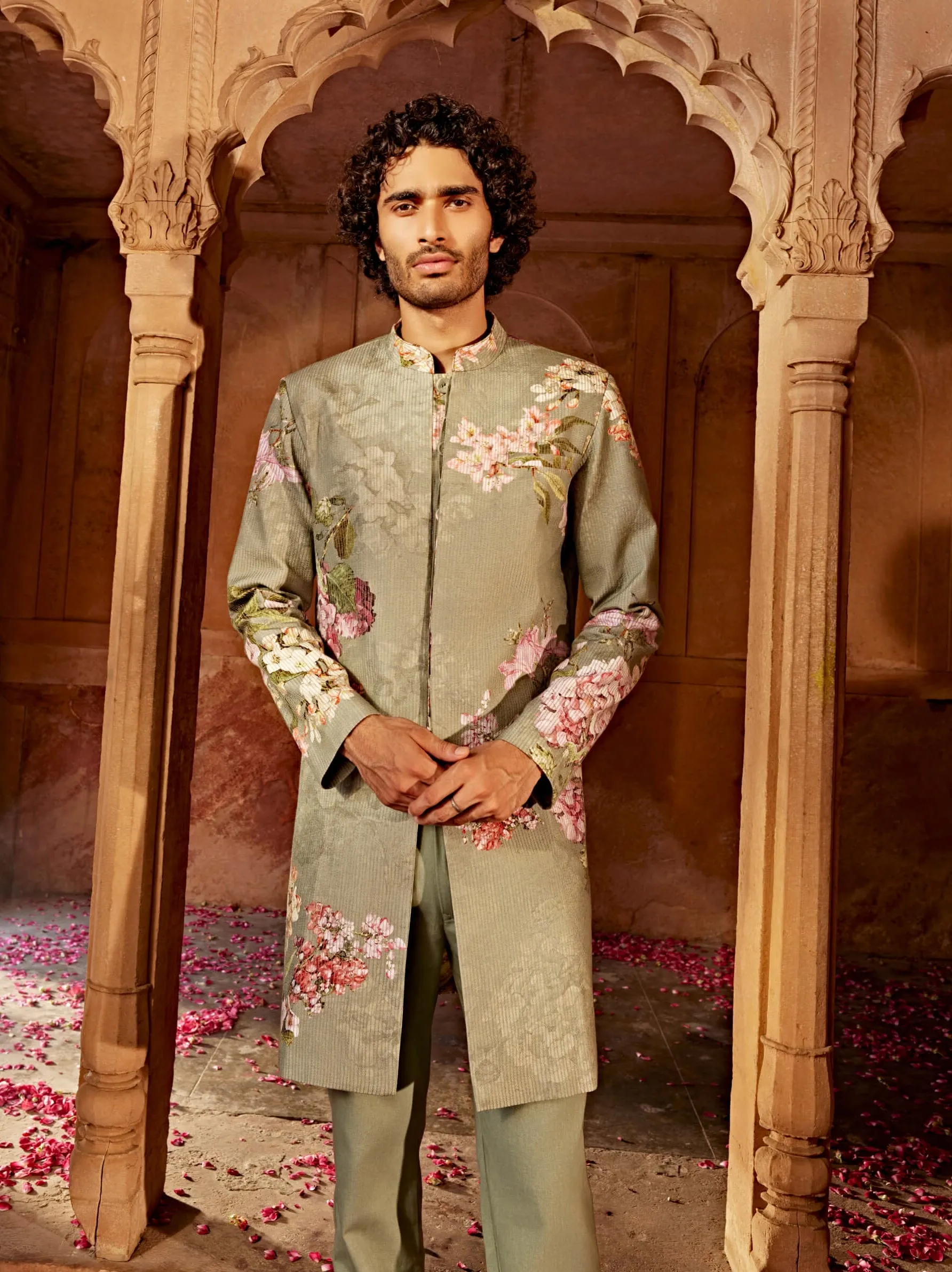 Aadar mint green sherwani and pants