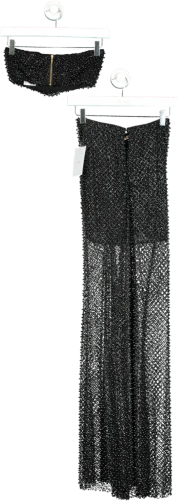 Alamour Black Sequin Maxi Skirt and Crop Top Set XS