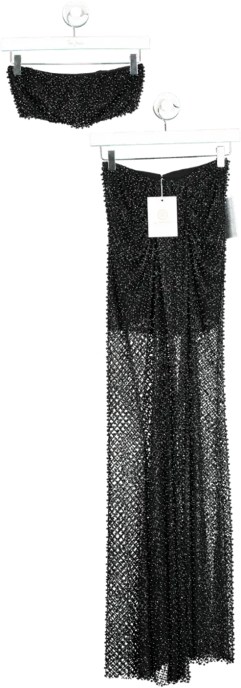 Alamour Black Sequin Maxi Skirt and Crop Top Set XS