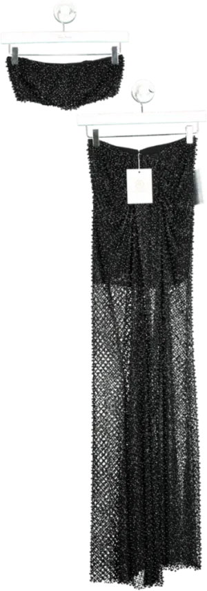 Alamour Black Sequin Maxi Skirt and Crop Top Set XS