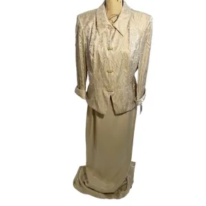 Alex Evenings Vintage Champagne 2 Piece Skirt &amp; Jacket Set, Plus Size 14