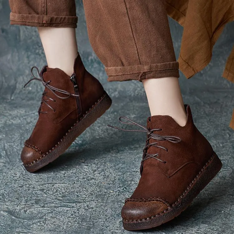 Babakud Women Winter Retro Ethnic Style Leather Short Boots