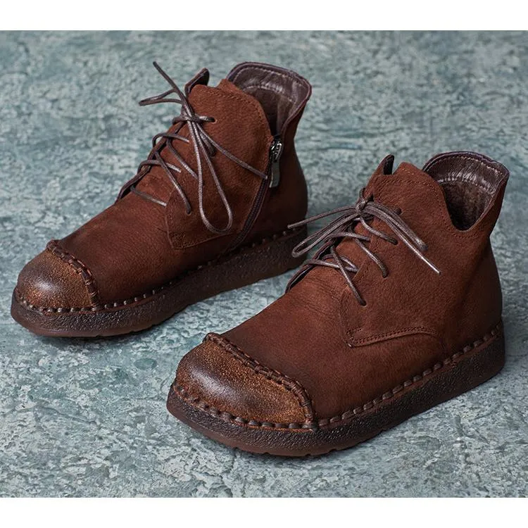 Babakud Women Winter Retro Ethnic Style Leather Short Boots
