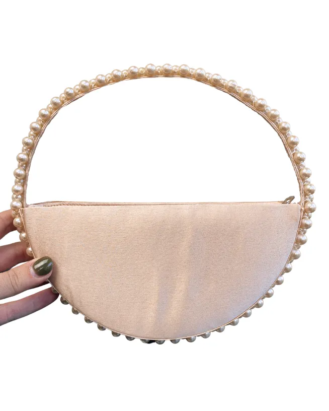 Ballerina Pink Pearl Half Moon Handbag