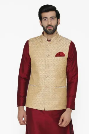 Banarasi Art Silk Cotton Blend Gold Modi Nehru Jacket