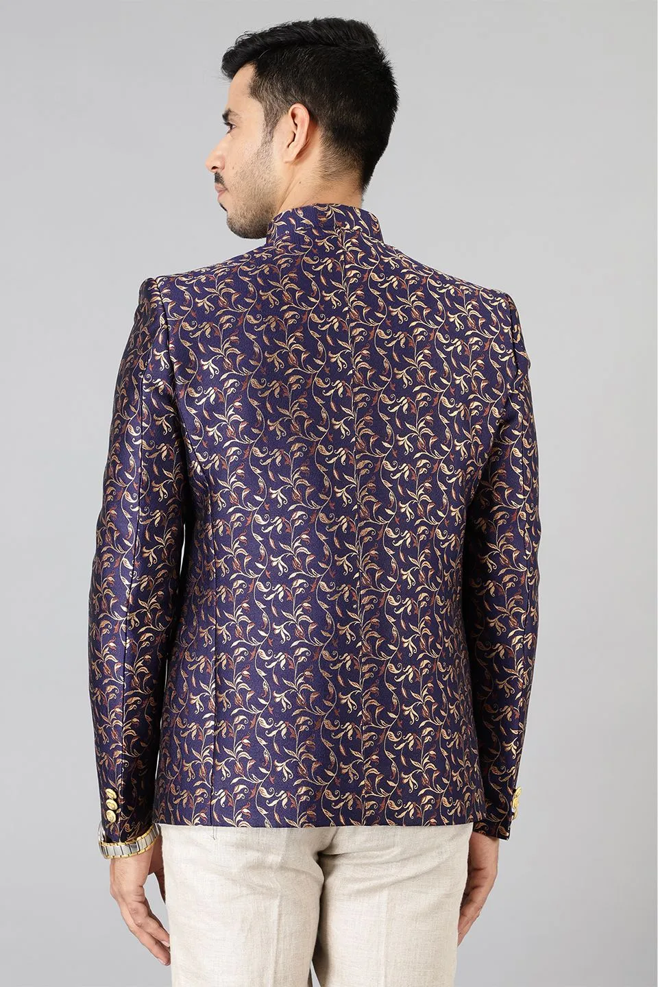 Banarasi Rayon Cotton Blue Bandhgala