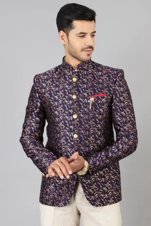 Banarasi Rayon Cotton Blue Bandhgala