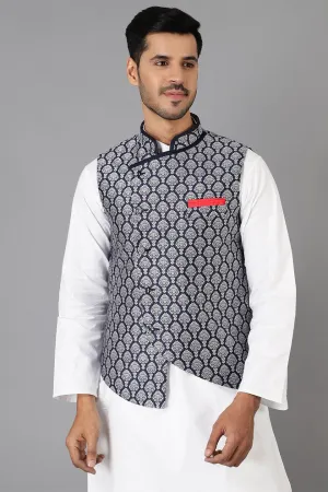 Banarasi Rayon Cotton Blue Modi Nehru Jacket