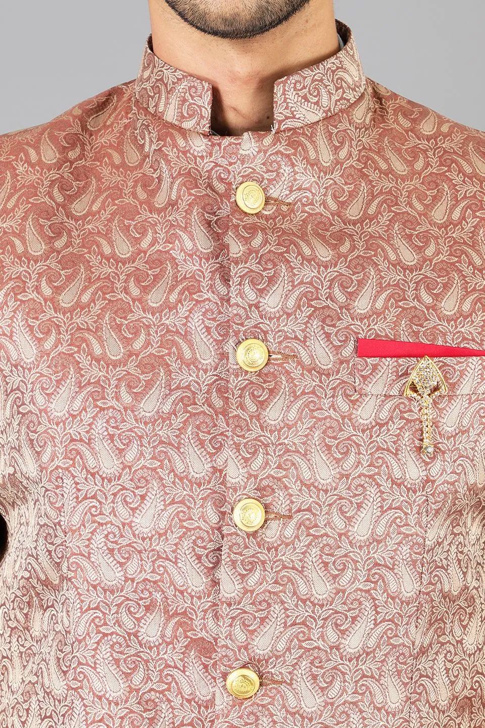 Banarasi Rayon Cotton Brown Bandhgala